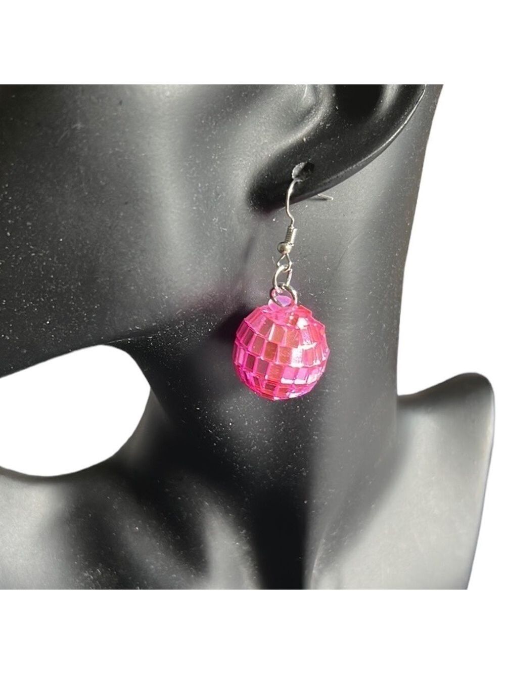 BARBIE Hot Pink Disco Ball Drop Pierced  Earrings